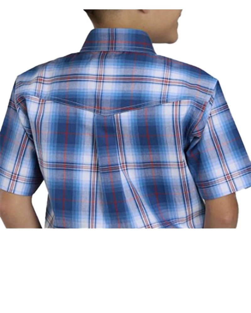 Roper Boys' Plaid Print Short Sleeve Button-Down Western Shirt