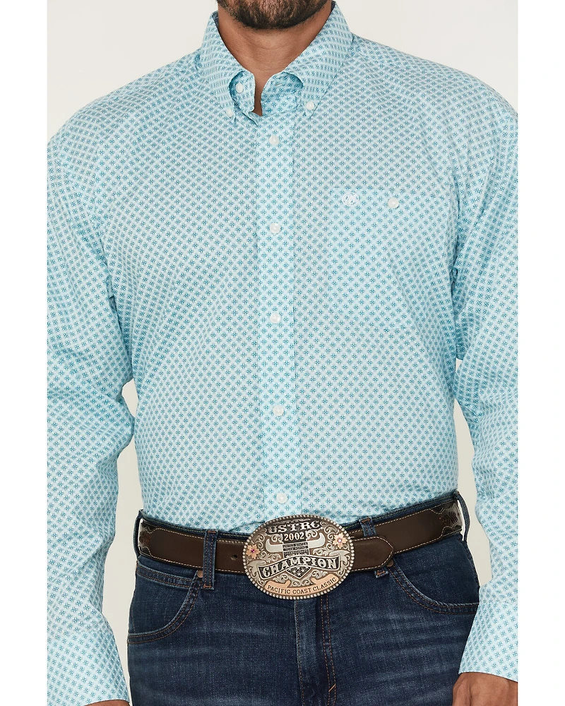 Wrangler Men's Geo Print Long Sleeve Button-Down Stretch Western Shirt