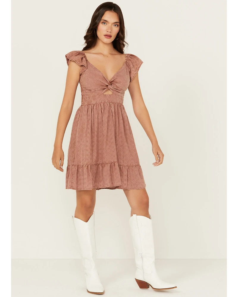 Angie Women's Eyelet Knot Front Mini Dress
