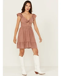 Angie Women's Eyelet Knot Front Mini Dress