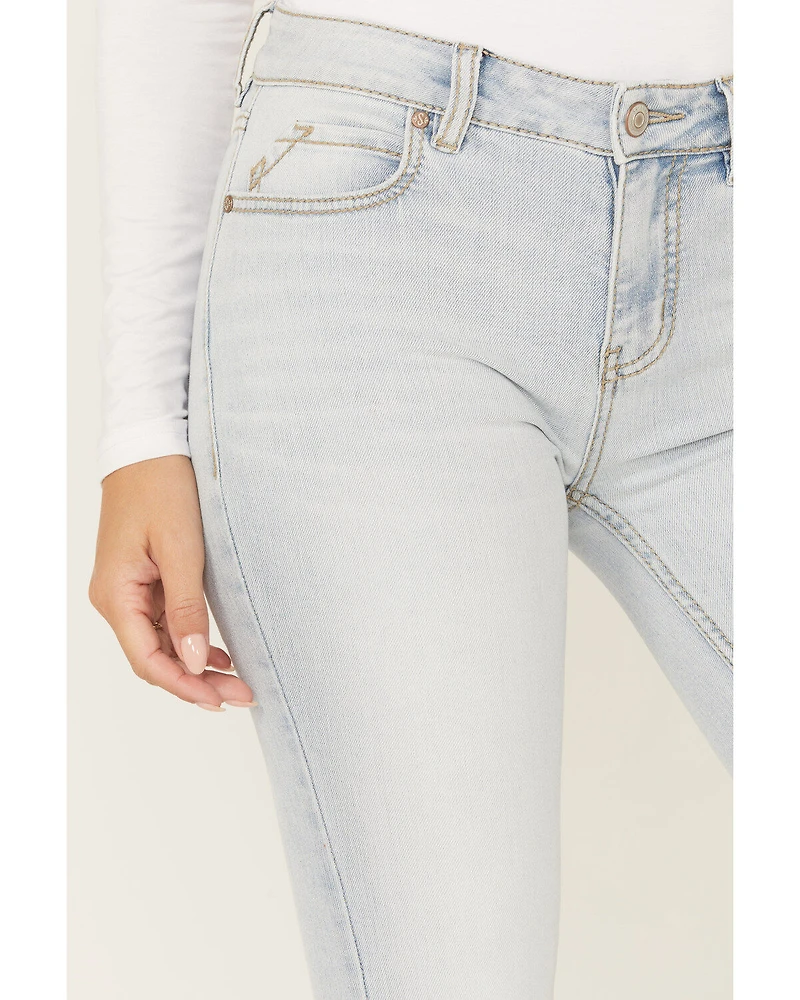 Shyanne Women's Agave Light Wash Mid Rise Destructed Stretch Flare Jeans