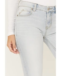 Shyanne Women's Agave Light Wash Mid Rise Destructed Stretch Flare Jeans