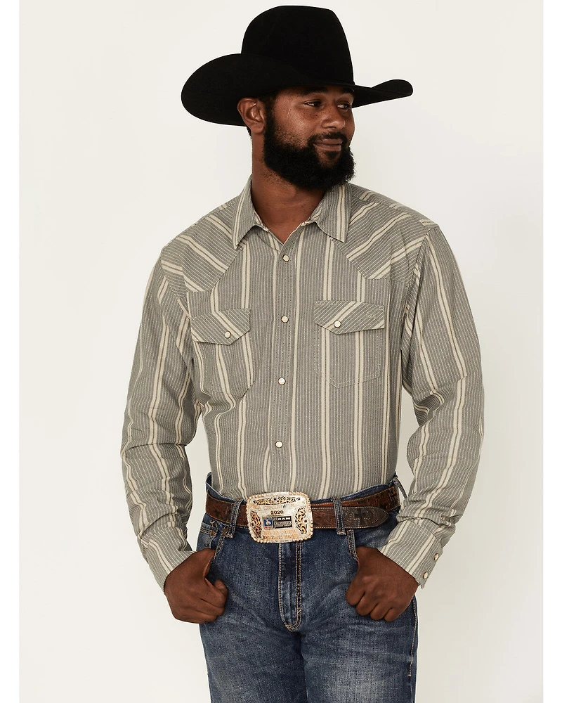 Blue Ranchwear Men's Striped Long Sleeve Pearl Snap Shirt