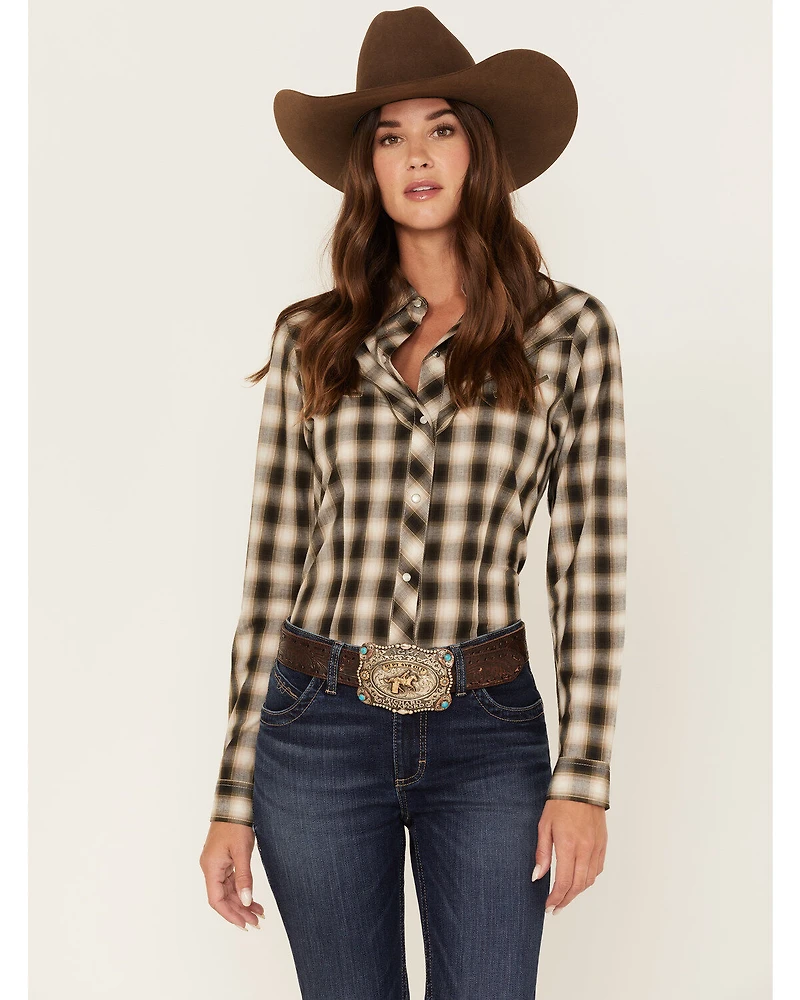 Roper Women's Plaid Print Long Sleeve Pearl Snap Western Shirt