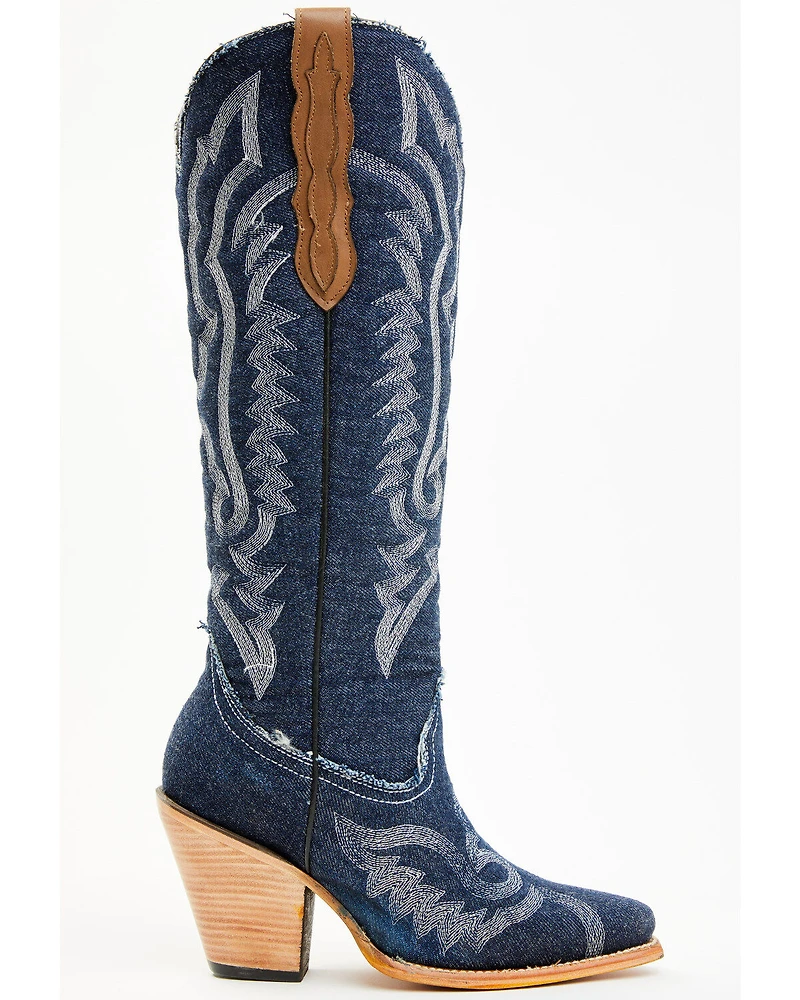 Corral Women's Denim Embroidered Tall Western Boots - Snip Toe