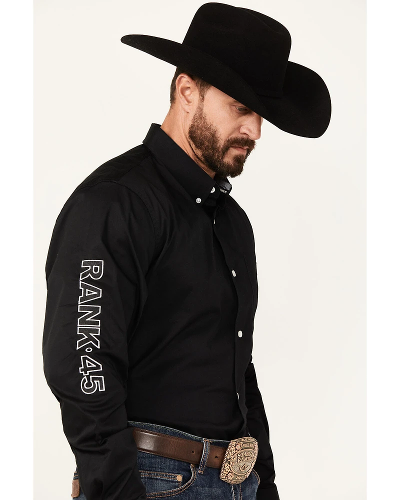 RANK 45® Men's Solid Performance Twill Logo Long Sleeve Button-Down Western Shirt