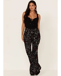Idyllwind Women's Floral Print High Rise Flare Corduroy Jeans