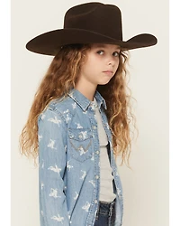 Wrangler Girls' Conversation Print Long Sleeve Snap Denim Western Shirt