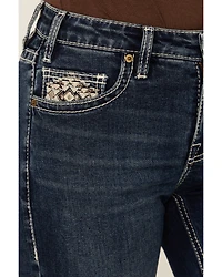 Rock & Roll Denim Women's Dark Wash Mid Rise Geo Pocket Bootcut Stretch Jeans