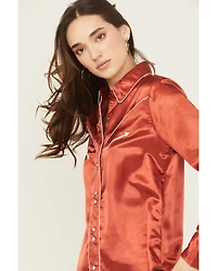 Cruel Girl Women's Satin Long Sleeve Snap Western Shirt