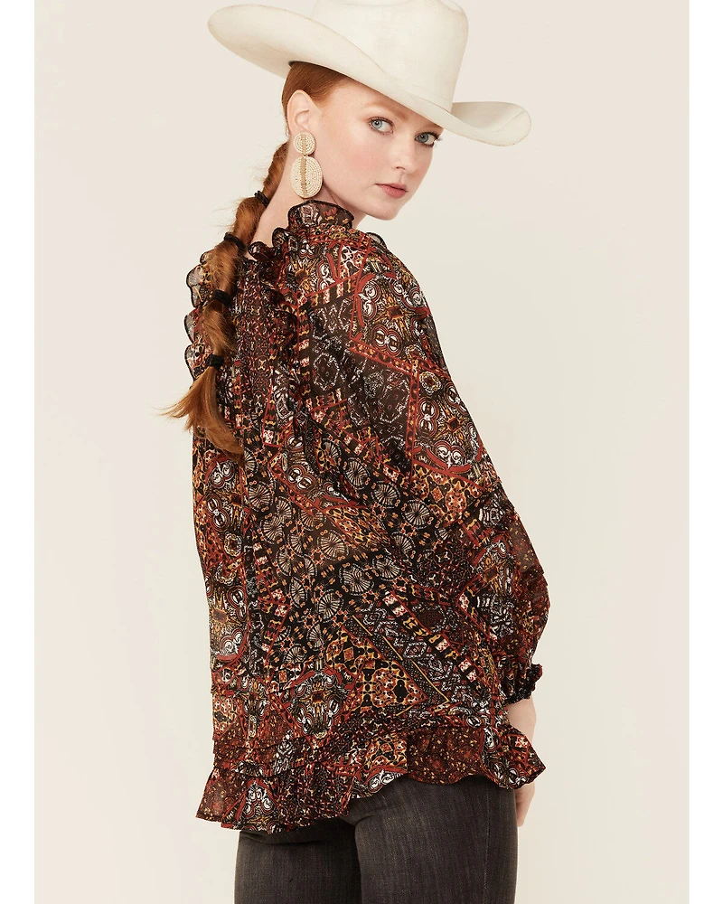 Miss Me Women's Boho Paisley Peasant Top