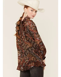 Miss Me Women's Boho Paisley Peasant Top