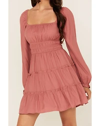 Ash & Violet Women's Solid Long Sleeve Mini Dress