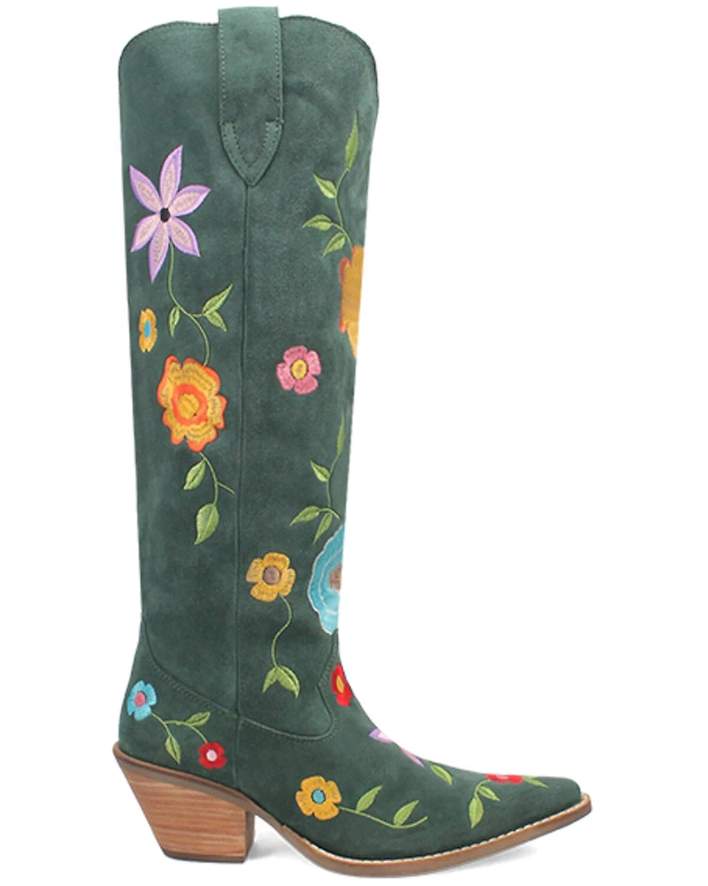 Dingo Women's Flower Power Suede Tall Western Boots - Snip Toe