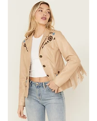 Shyanne Women's Embroidered Faux Leather Jacket