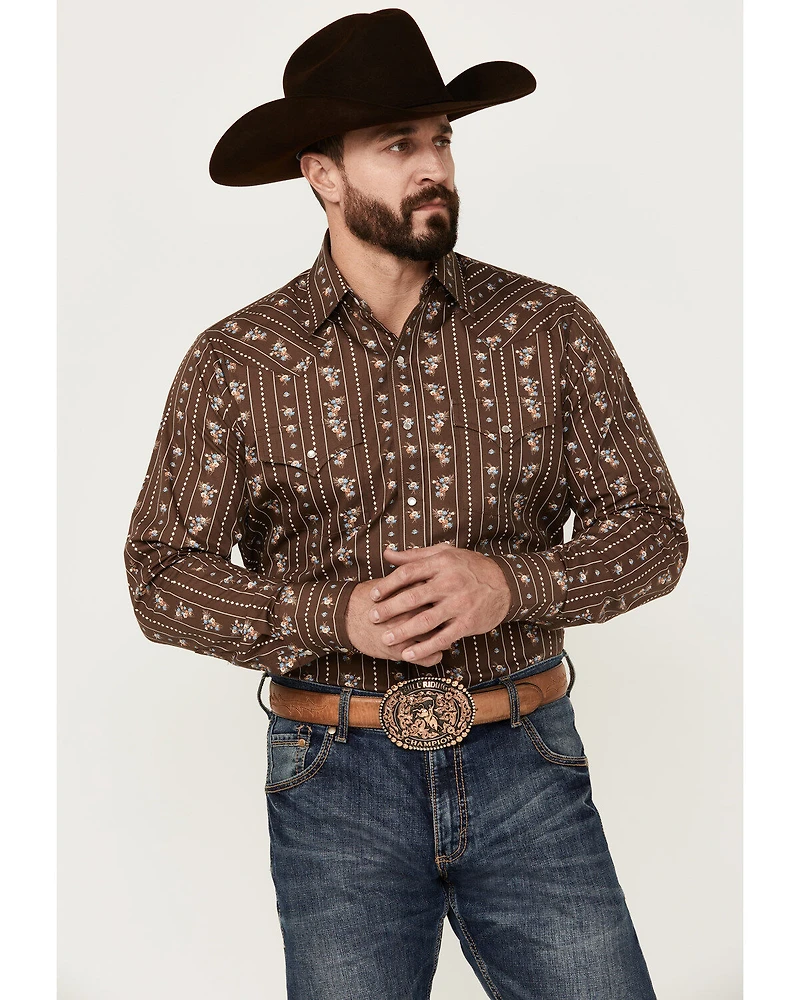 Ely Walker Men's Floral Striped Long Sleeve Pearl Snap Western Shirt