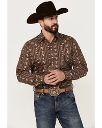 Ely Walker Men's Floral Striped Long Sleeve Pearl Snap Western Shirt