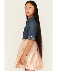 Sugar California Girls' Metallic Denim Quarter Sleeve Dress