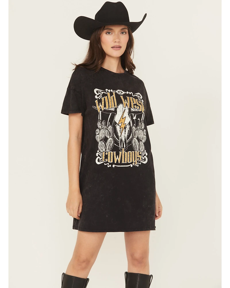Rock & Roll Denim Women's Wild West Short Sleeve Graphic Mini T-Shirt Dress