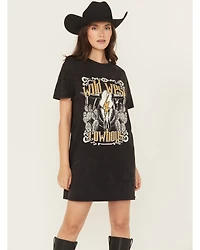 Rock & Roll Denim Women's Wild West Short Sleeve Graphic Mini T-Shirt Dress