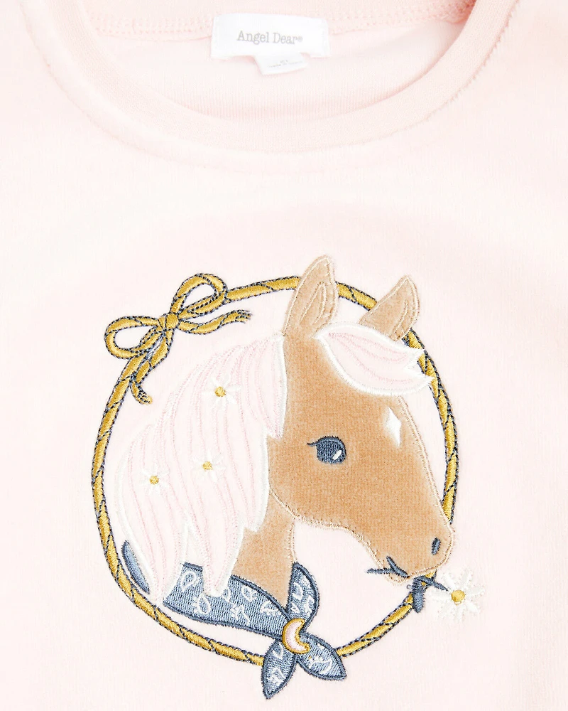 Angel Dear Toddler Girls' Velour Horse Pullover Sweater