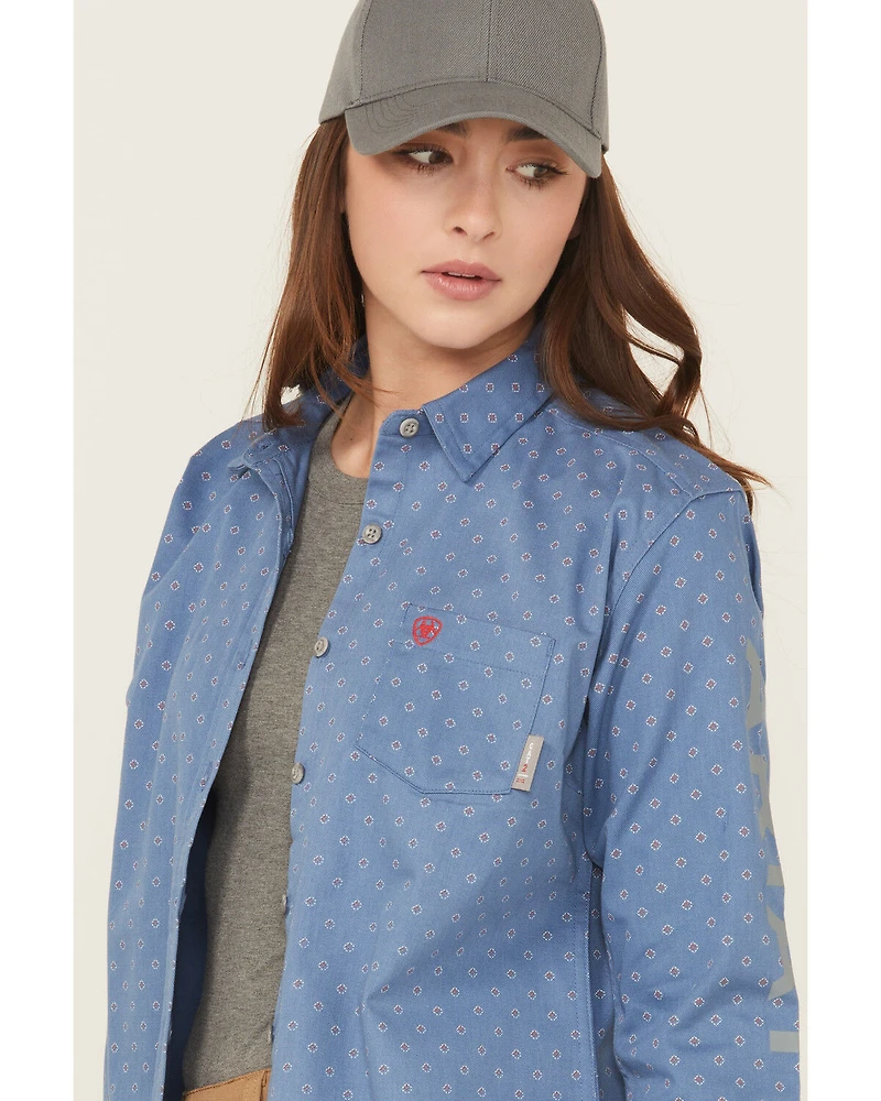 Ariat Women's FR Brooke Geo Print Long Sleeve Button-Down Work Shirt