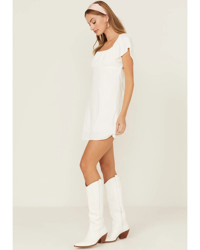 Originality Women's Emma Flutter Sleeve Tie Back Mini Dress