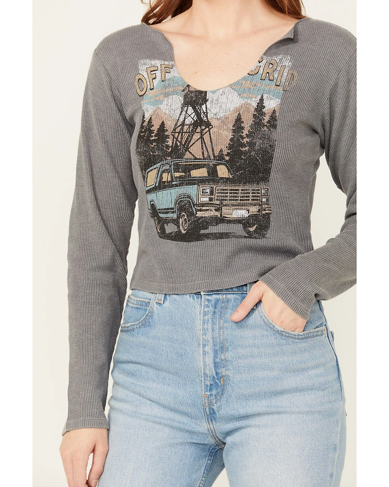 Cleo + Wolf Women's Off The Grid Cropped Rib Knit Long Sleeve Tee