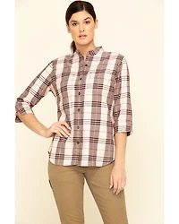 Carhartt Women's Plaid Print Relaxed Fit Midweight 3/4 Sleeve Button-Down Work Shirt