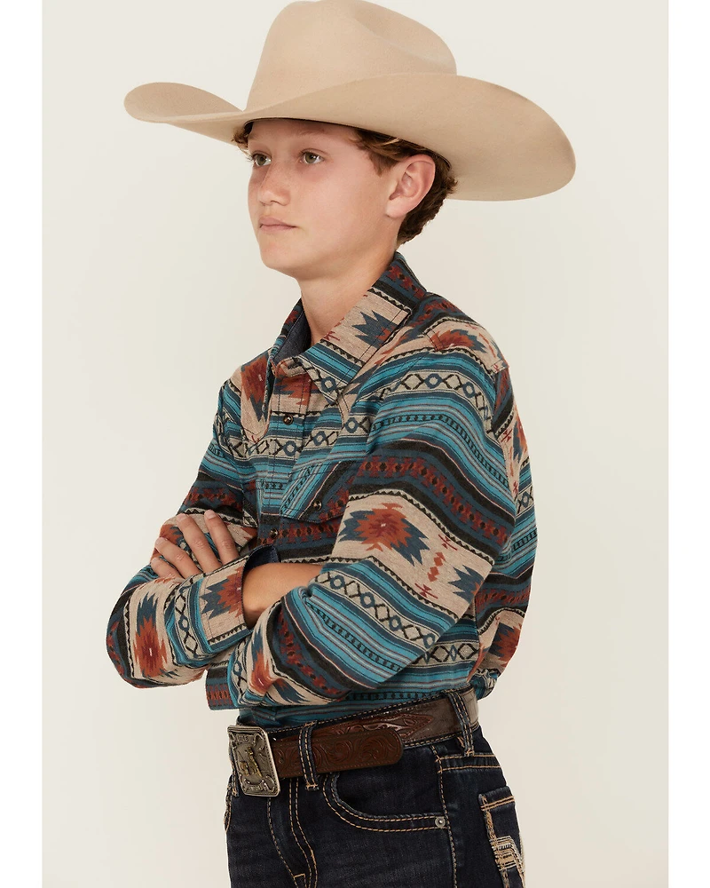 Cody James Boys' Bandera Southwestern Print Long Sleeve Snap Flannel Shirt