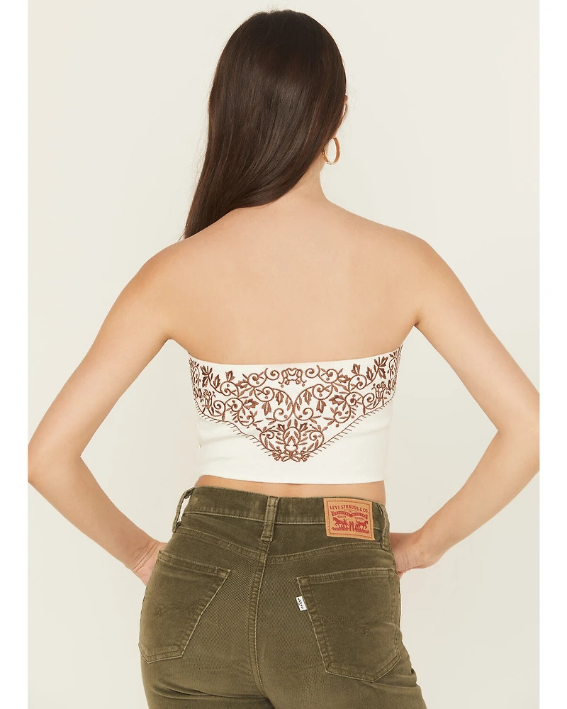 Blue B Women's Western Embroidered Strapless Cropped Shirt
