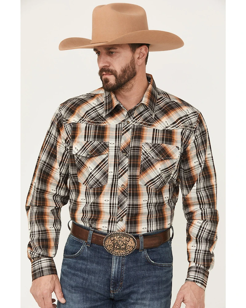 Cowboy Hardware Men's Plaid Print Long Sleeve Snap Stretch Western Shirt