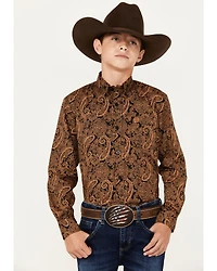 Cinch Boys' Paisley Print Long Sleeve Button Down Western Shirt