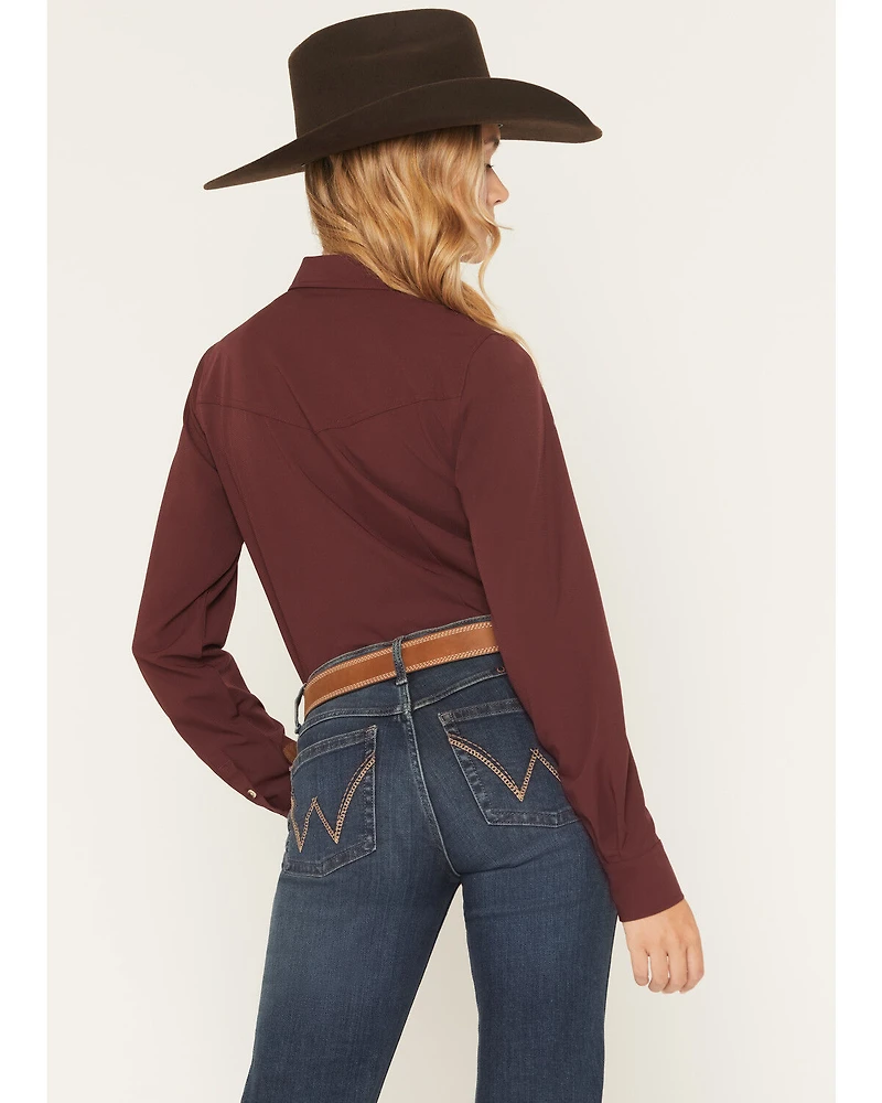 Shyann Women's Solid Long Sleeve Button-Down Stretch Performance Shirt