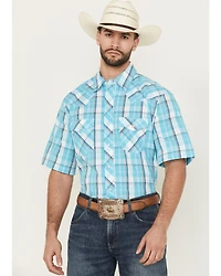 Wrangler Men's 20X Plaid Print Short Sleeve Snap Stretch Western Shirt