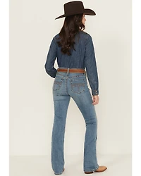 Rock & Roll Denim Women's Medium Wash Mid Rise Boot Stitch Bootcut Stretch Jeans