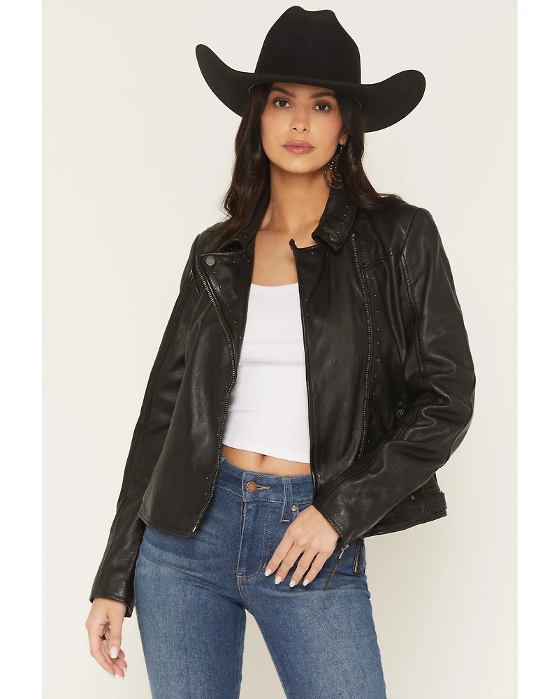 Mauritius Women's Morgan Studded Scatter Star Leather Jacket