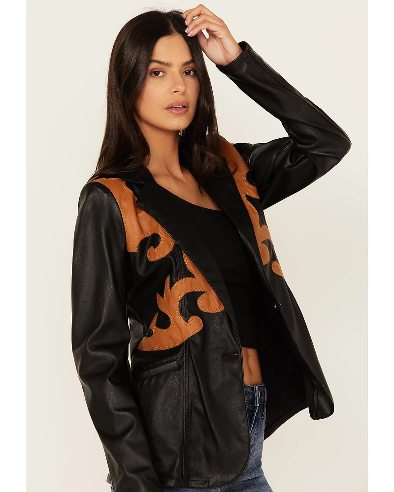 Rock & Roll Denim Women's Western Detail Faux Leather Blazer