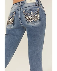 Miss Me Women's Medium Wash Wing Embroidered 32" Bootcut Stretch Jeans