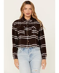 Cleo + Wolf Women's Cropped Plaid Print Flannel Shirt