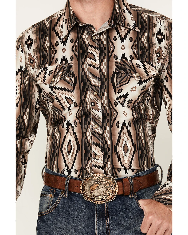 Rock & Roll Denim Men's Southwestern Print Long Sleeve Snap Stretch Western Shirt
