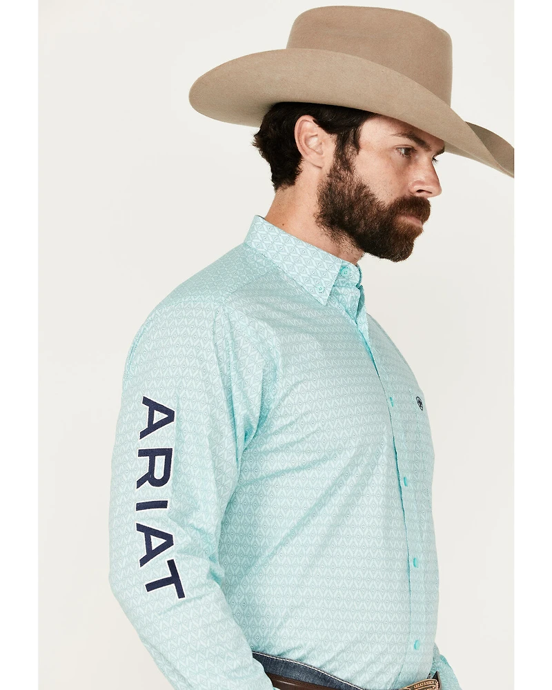 Ariat Men's Gian Team Logo Geo Print Long Sleeve Button-Down Western Shirt - Tall