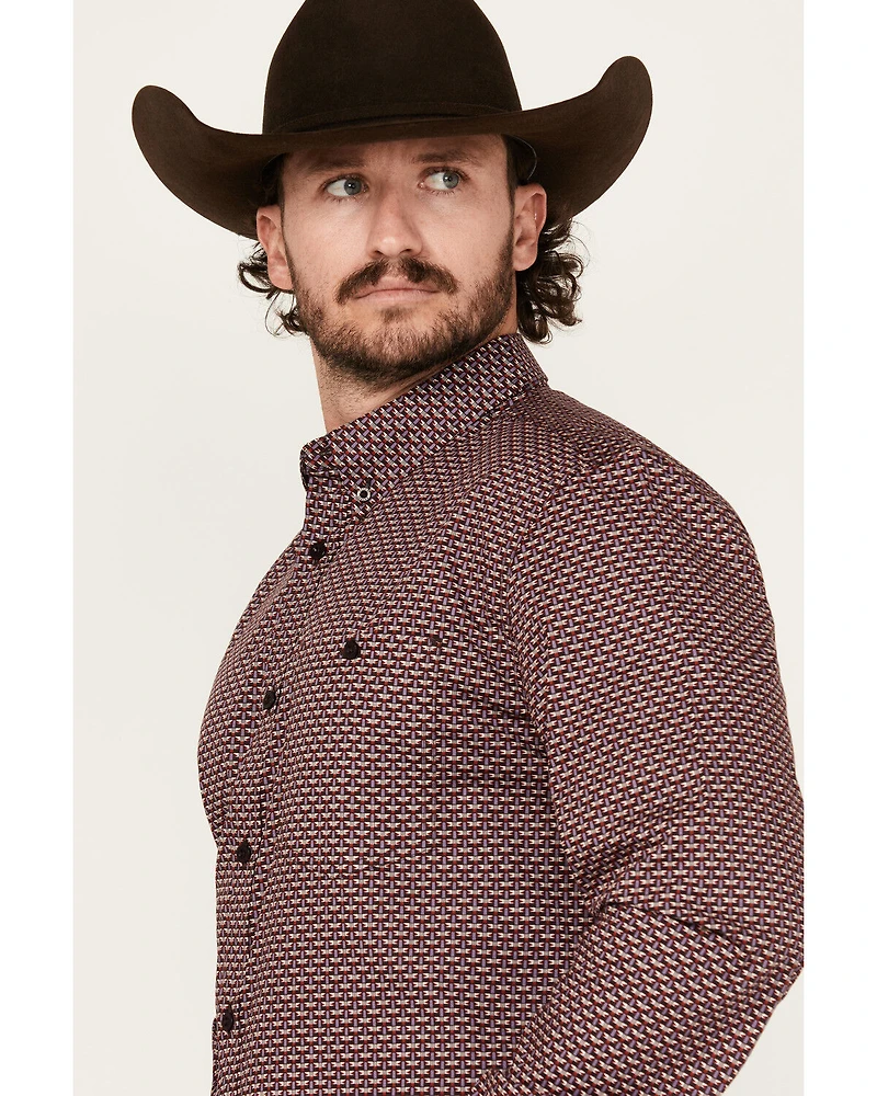 RANK 45® Men's Tinson Geo Print Long Sleeve Button-Down Stretch Western Shirt