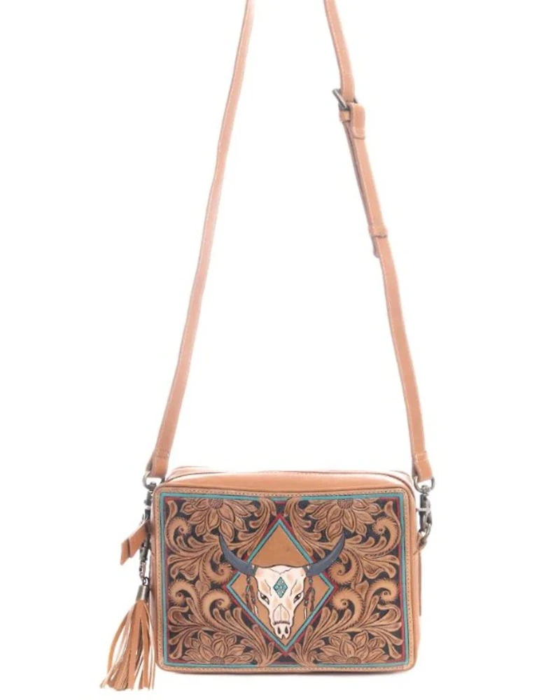 Myra Bag Women's Age Of The Steer Hand Tooled Crossbody Bag
