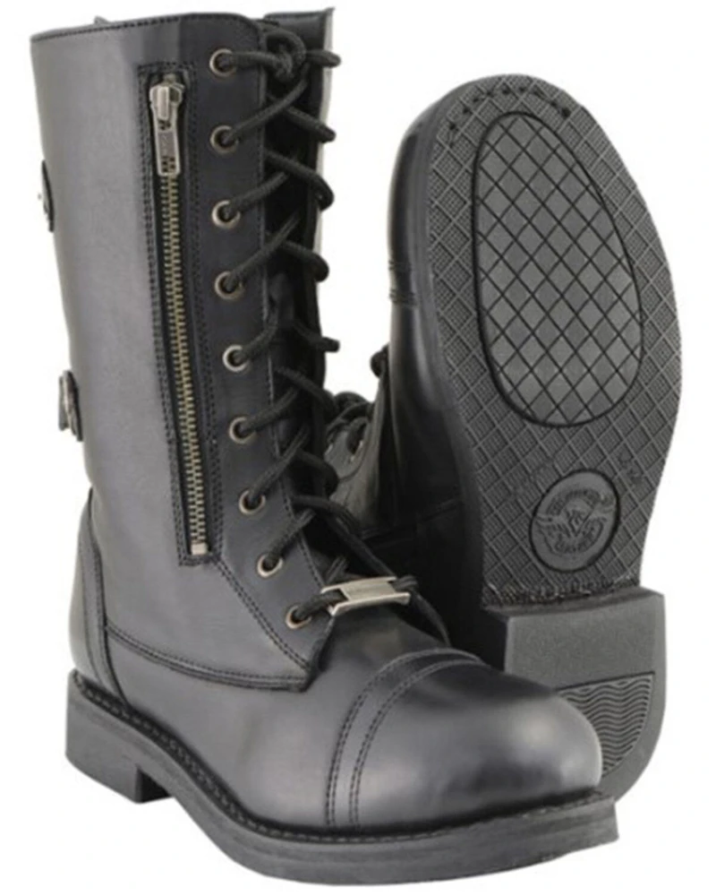 Milwaukee Leather Women's Tall Lace Front Buckles Back and Knife Storage Boots - Round Toe