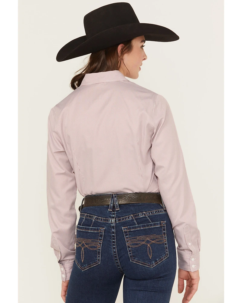 Cinch Women's Striped Print Long Sleeve Button-Down Stretch Wester Shirt