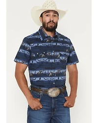 Rock & Roll Denim Men's Serape Striped Steerhead Short Sleeve Snap Stretch Western Shirt