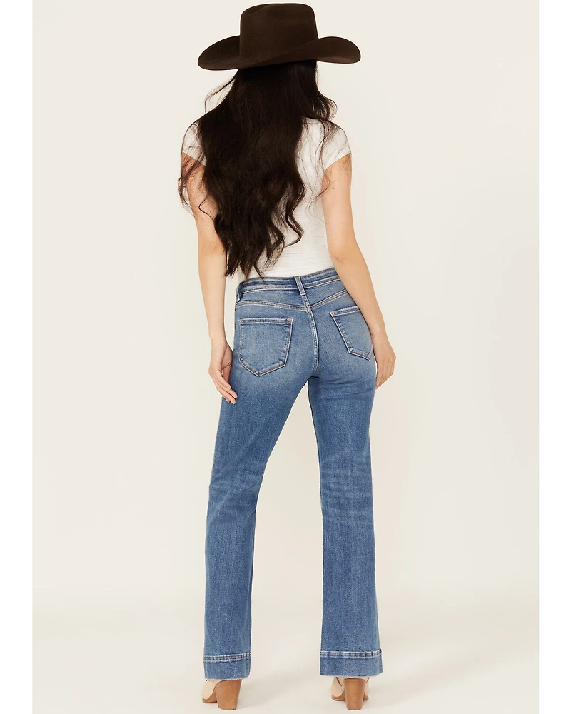 Vervet Women's Medium Wash High Rise Relaxed Flare Trouser Stretch Denim Jeans