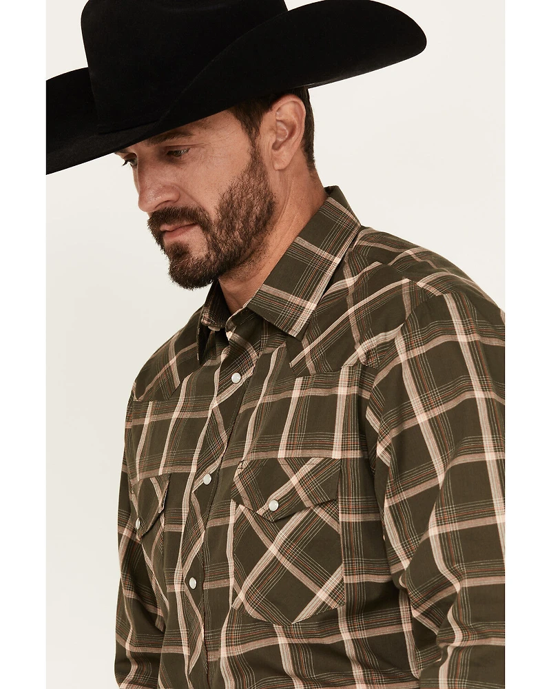 Roper Men's Plaid Print Long Sleeve Pearl Snap Western Shirt
