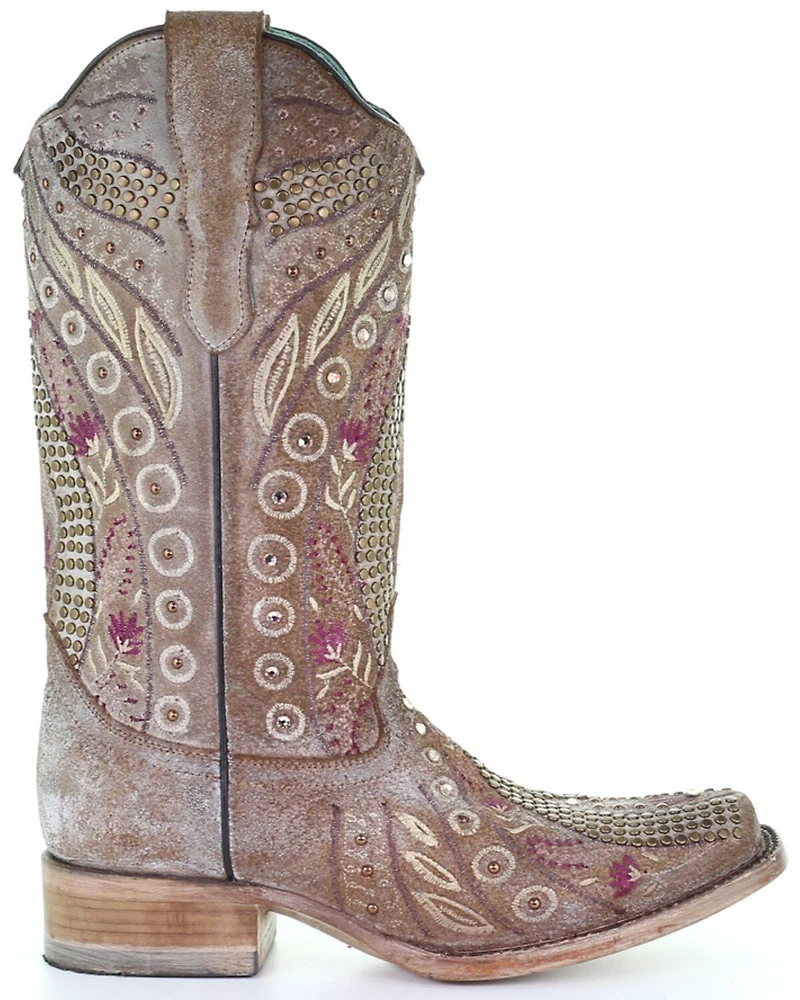 Corral Women's Flowered Embroidery Western Boots - Square Toe